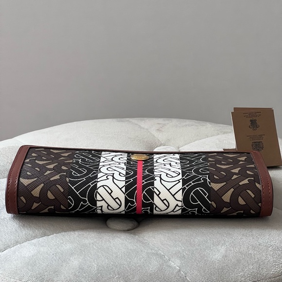 Burberry E-Canvas TB Monogram Stripe Continental Wallet In Bridle Brown - Picture 4 of 14